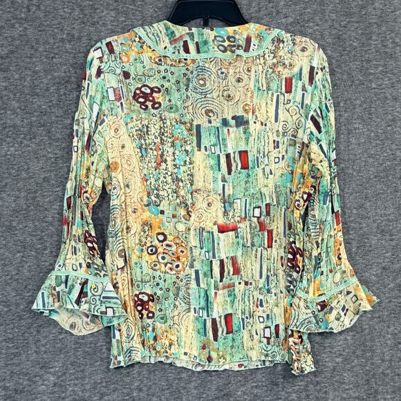 Y2kK Crinkle Ruffle Top Sz Large Petite Long Bell Sleeves Dangling Beads Boho - Picture 4 of 7